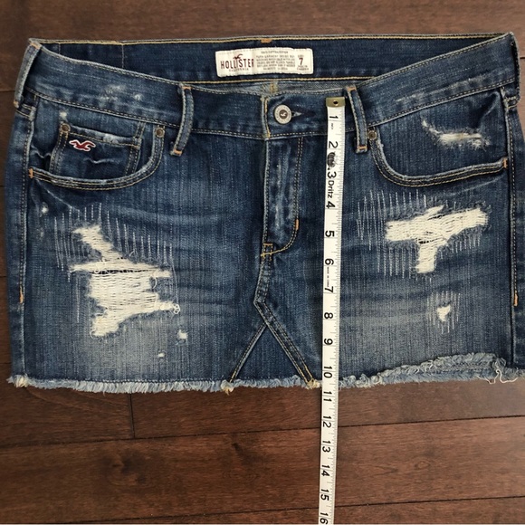 Hollister Dark Wash Distressed Denim Mini Skirt 7 - Picture 3 of 8